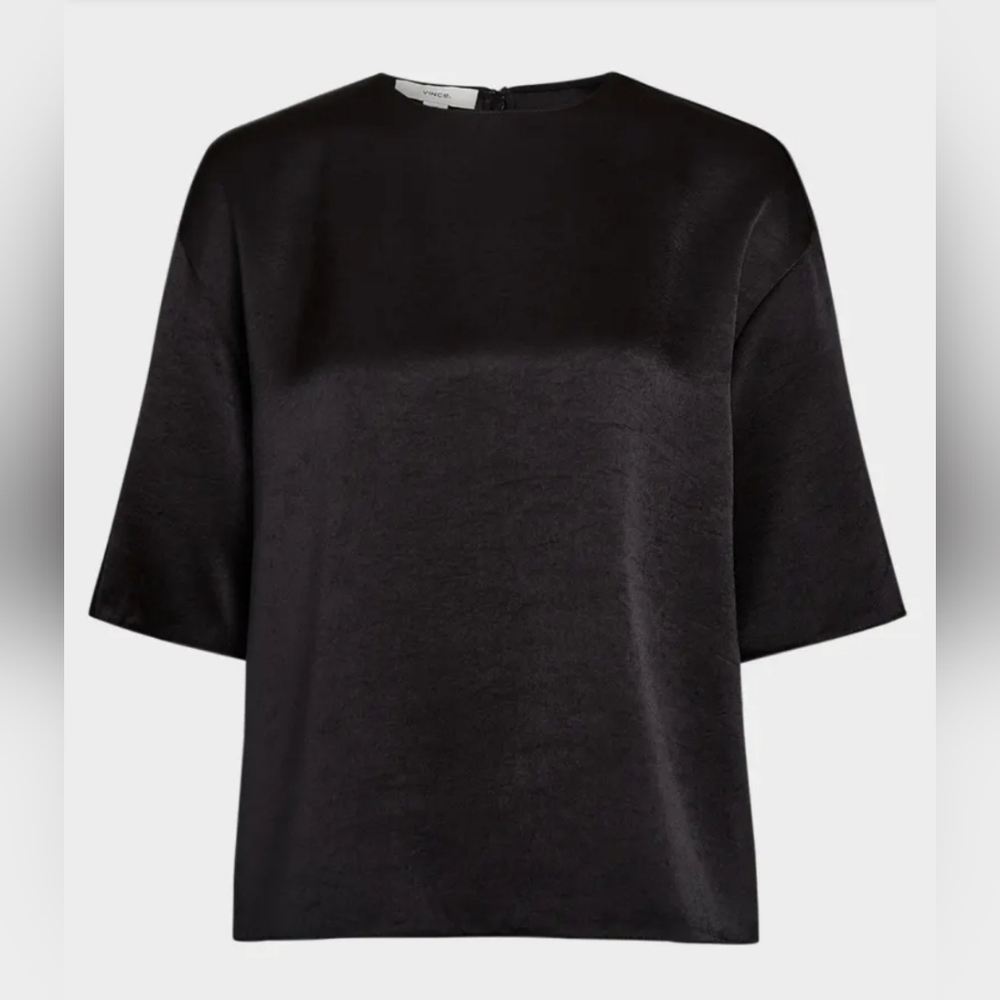 VINCE Satin Short-Sleeve Blouse XS $345 NWT